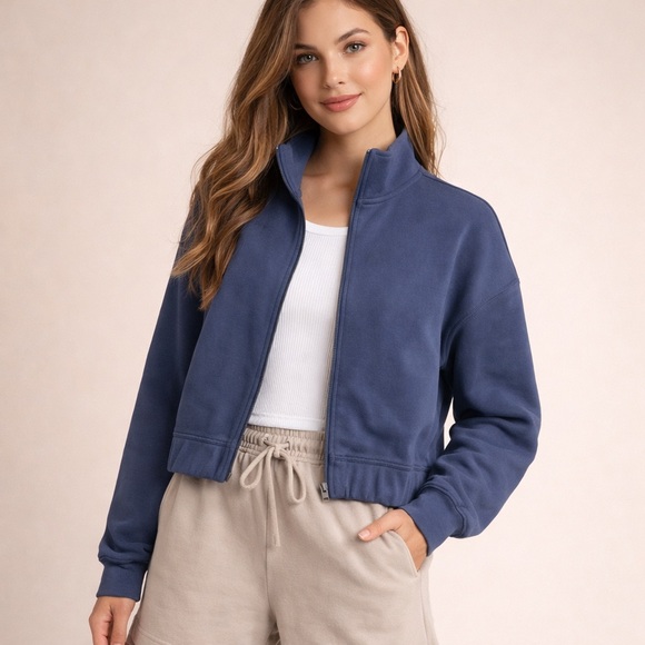 all in motion Jackets & Blazers - All In Motion Cropped Quarter Zip Pullover Blue Athletic Jacket Size L